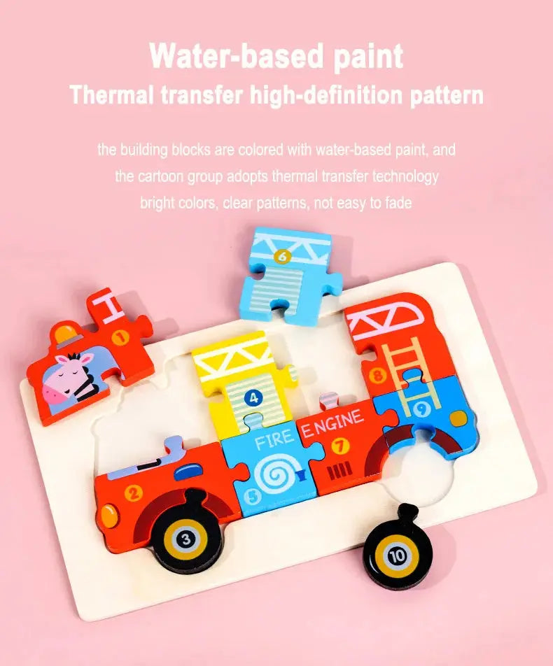 Wooden Puzzle Board 1 2 3 Year Children Puzzle Vehicles Pattern Colorful Numbered For Kids Toddlers Learning Educational Gifts Pinochio