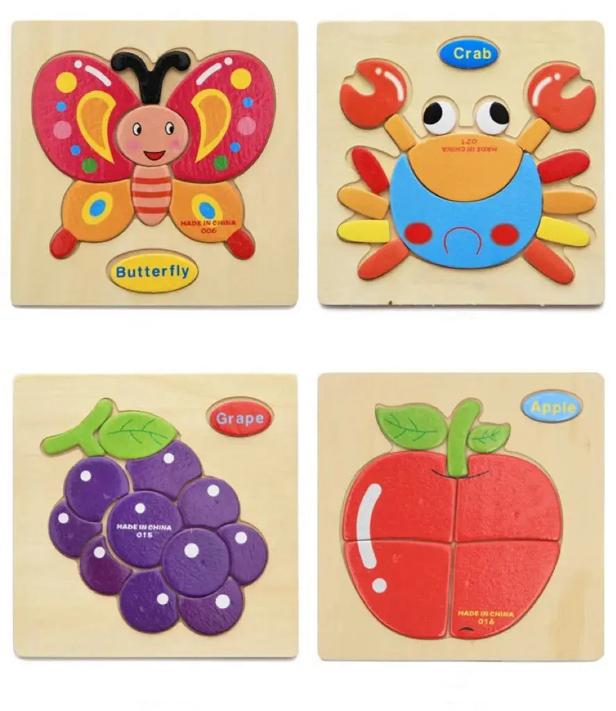 3 PCs Random Color Puzzle 3D Toys Early Education Wooden Cartoon Animal Puzzle Puzzle Infant Puzzle Board Toys Pinochio
