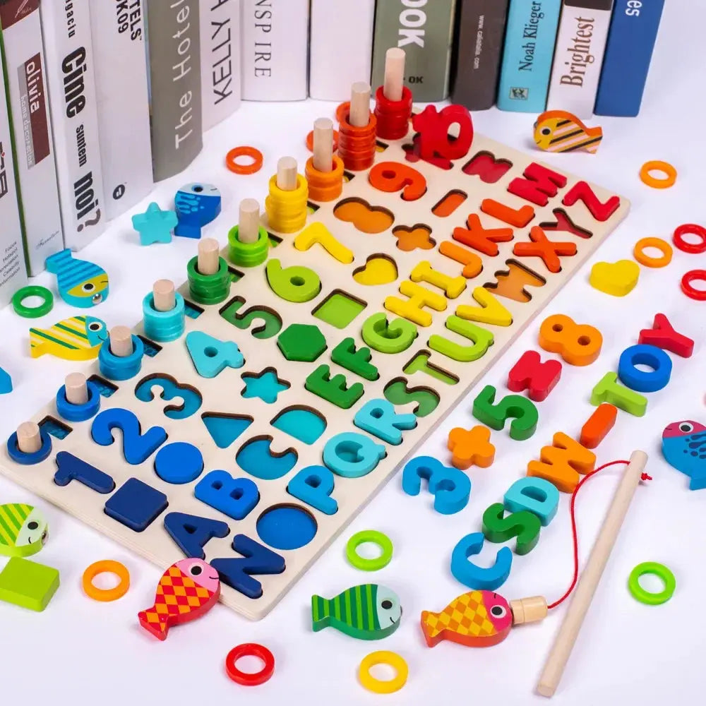 Educational Wooden Toys Children Busy Board Math Fishing Children's Wooden Preschool Montessori Toys Counting Geometry Kids Toys Pinochio