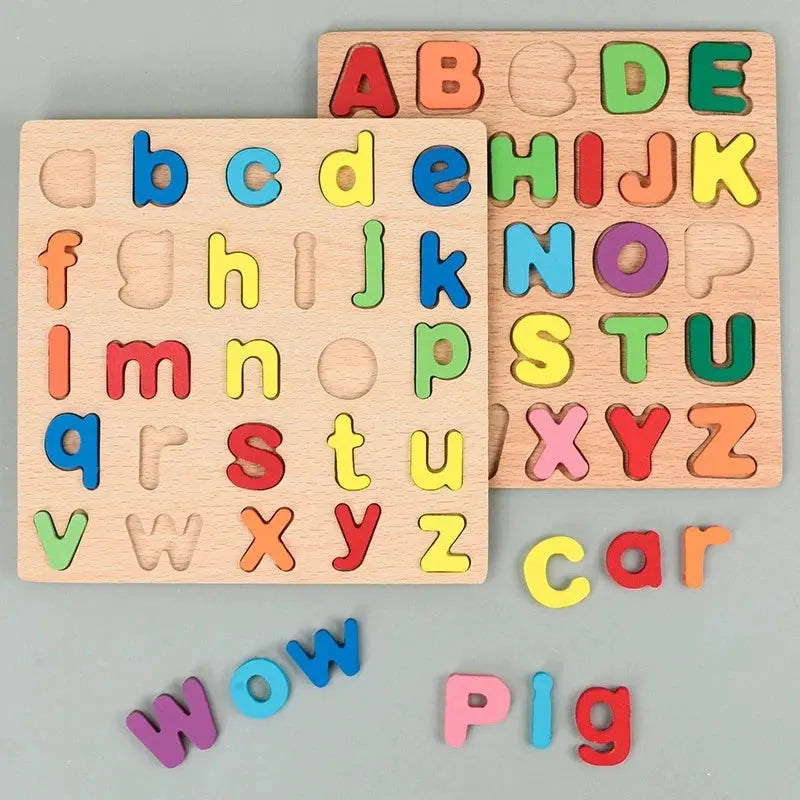 Kids Alphabetic Arithmetic Number Geometric Shapes Wooden Puzzle Montessori Preschool Learning Educational Game Toy for Children Pinochio