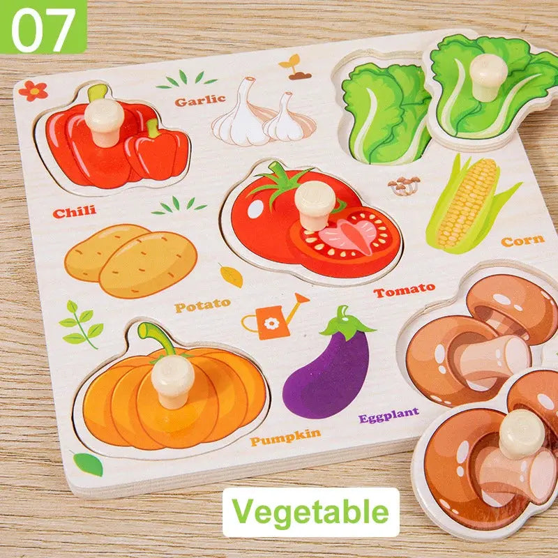 Wooden Puzzle Montessori Toys for Kids Cartoon Animal Traffic Hand Grab Boards Early Learning Educational Toys for Children Pinochio
