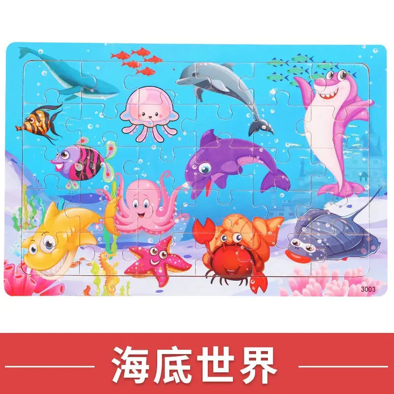 NEW Wooden 30pcs Puzzles Children Animal Dinosaur Cartoon Plane Puzzle Baby Early Education and Intellectual Building Block Toys Pinochio