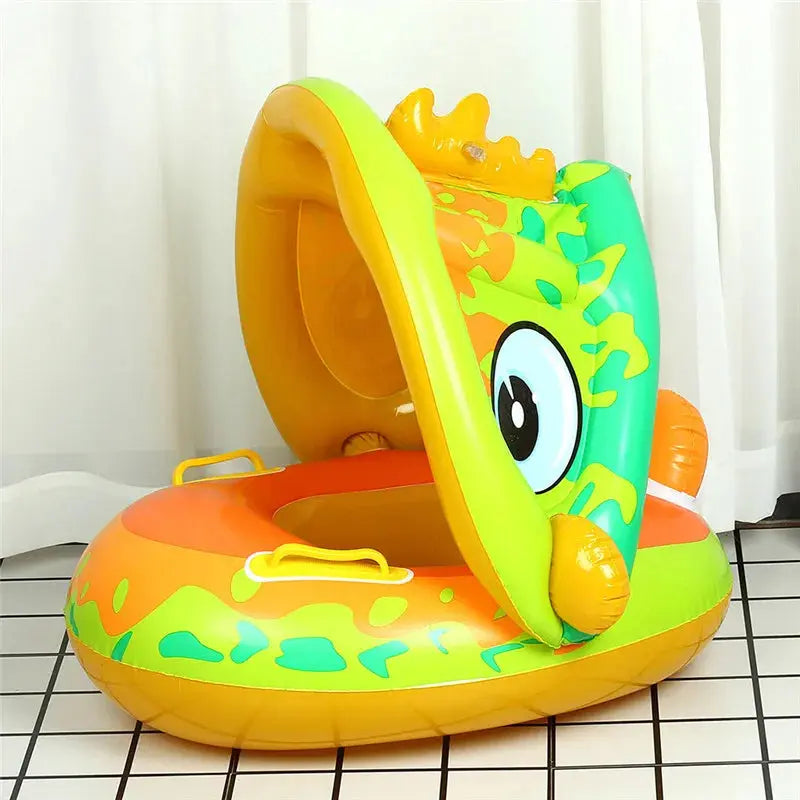 Inflatable Baby Swim Ring Seat Floating Sun Shade Toddler Swim Circle Outdoor Swimming Pool Bathtub Beach Party Summer Water Toy Pinochio