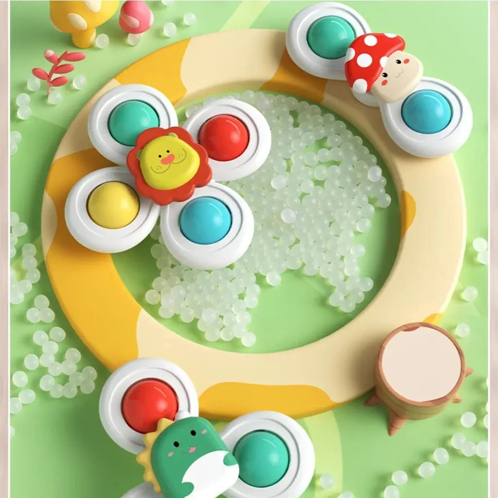 Baby Suction Cup Spinner Bath Toys for Age 1 2 3 Boys Girls Spinning Sensory Toys Airplane Car Travel Dining Chairs Window Toys Pinochio
