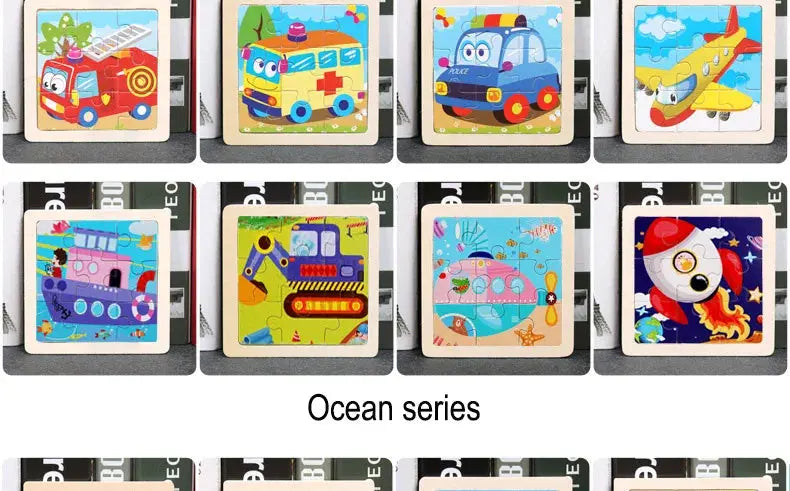 Child Animal Wooden Puzzle Montessori Cognitive Game Cartoon Traffic Tangram Educational Development Toy Baby Gift 2 3 years old Pinochio