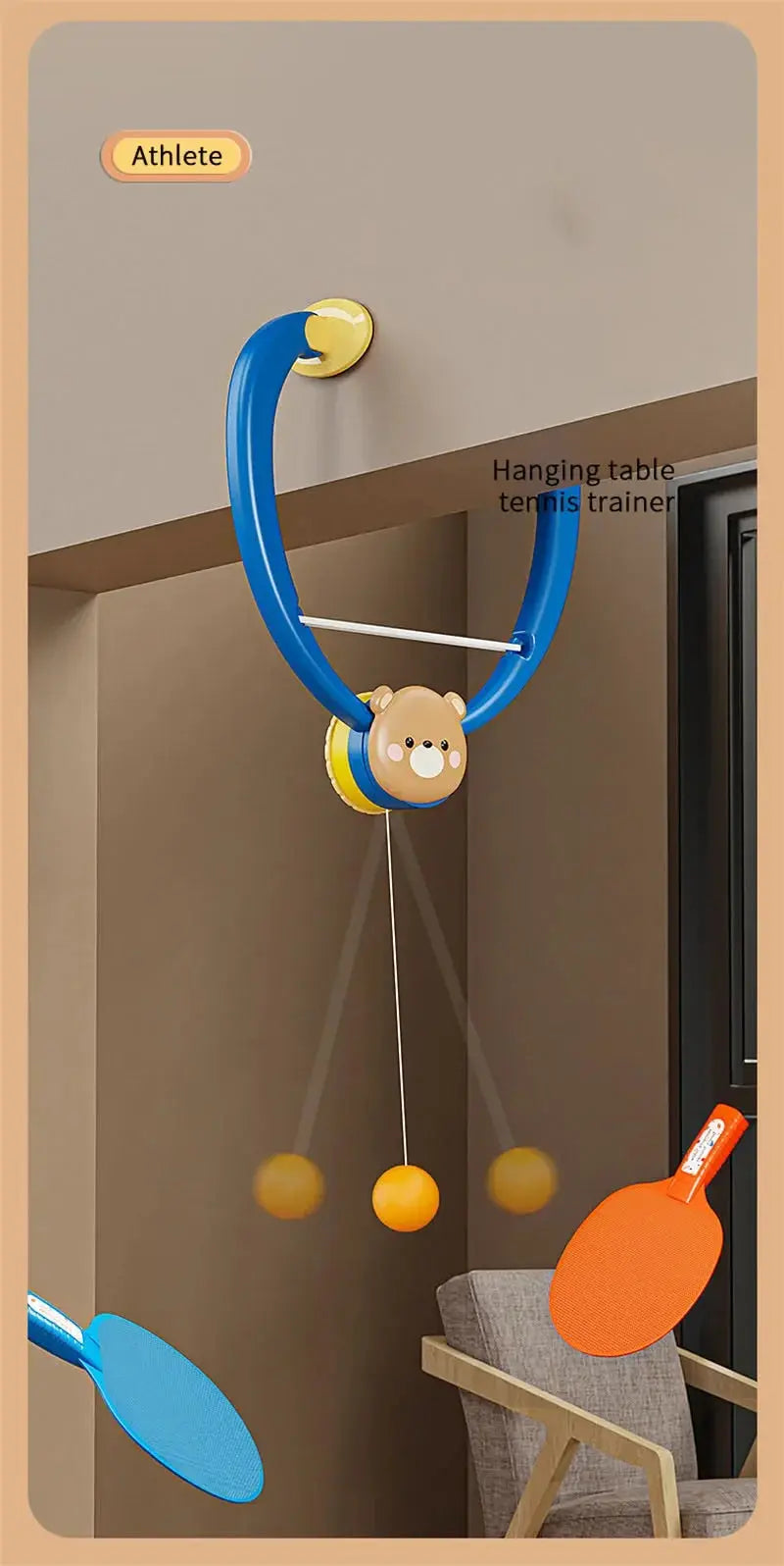 Hanging Table Tennis Trainer Set Portable PingPong Ball Set with Ping Pong Balls&Paddle Indoor Table Tennis Adjustable Trainer Pinochio