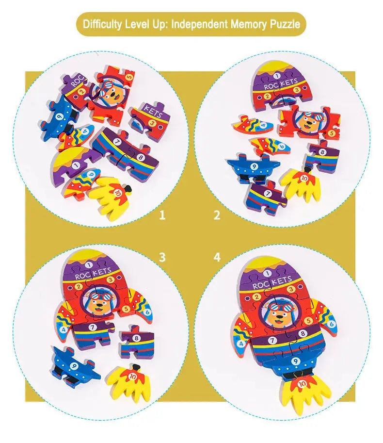Wooden Puzzle Board 1 2 3 Year Children Puzzle Vehicles Pattern Colorful Numbered For Kids Toddlers Learning Educational Gifts Pinochio