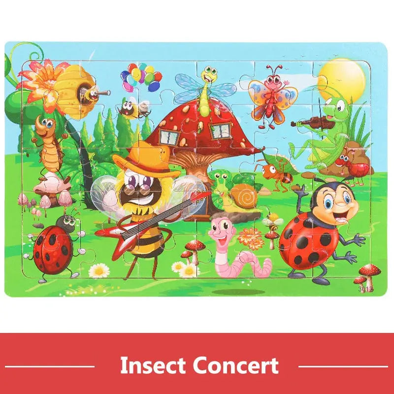 New 30 Pieces Wooden Puzzles Cartoon Animal Traffic Tangram Wood 3d Puzzle Montessori Educational Toys for Children Gifts Pinochio