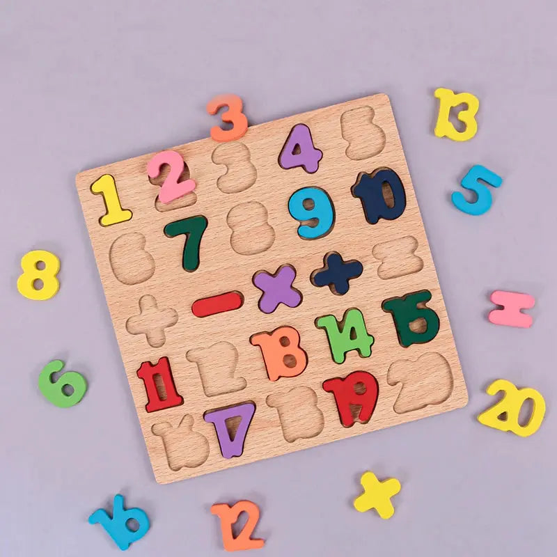 Kids Alphabetic Arithmetic Number Geometric Shapes Wooden Puzzle Montessori Preschool Learning Educational Game Toy for Children Pinochio
