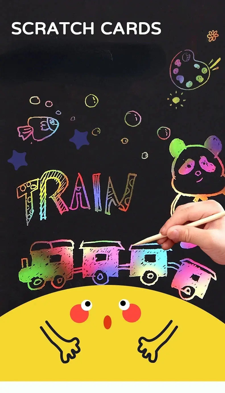 Scratch Paper Art Set Rainbow Magic Scratch Paper Kids Scratch Off Art Crafts Kit Drawing Painting Notebook DIY Girls Boys Toys Pinochio