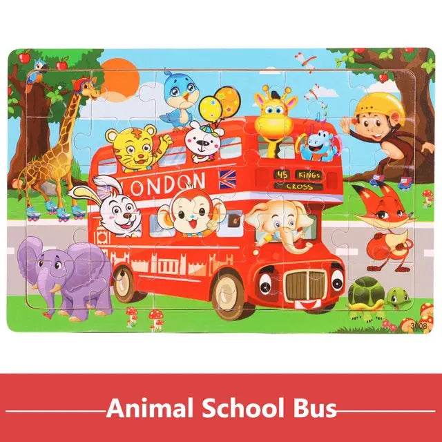 New 30 Pieces Wooden Puzzles Cartoon Animal Traffic Tangram Wood 3d Puzzle Montessori Educational Toys for Children Gifts Pinochio