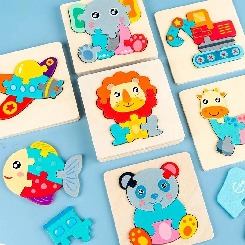 Wooden Puzzle Montessori Animals Carton Colorful Learning Education Toys Tangram Jigzaw Cognitive Wood For Children Kids Gift Pinochio
