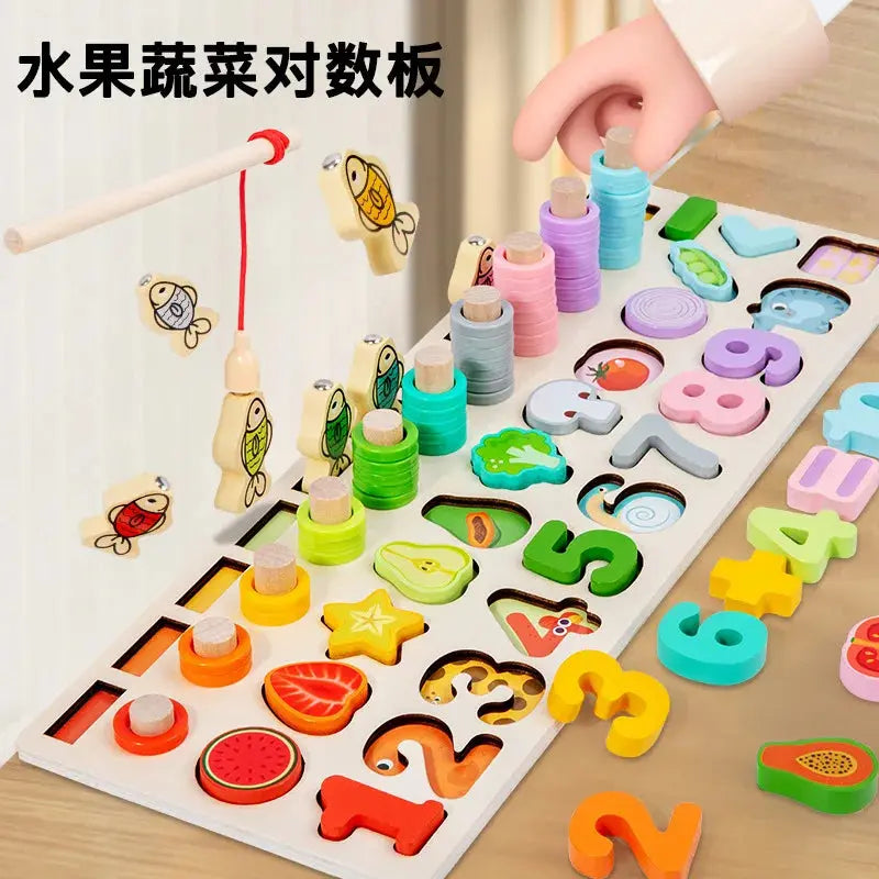 Educational Wooden Toys Children Busy Board Math Fishing Children's Wooden Preschool Montessori Toys Counting Geometry Kids Toys Pinochio