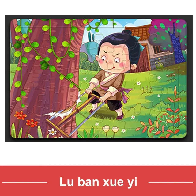 New 30 Pieces Wooden Puzzles Cartoon Animal Traffic Tangram Wood 3d Puzzle Montessori Educational Toys for Children Gifts Pinochio