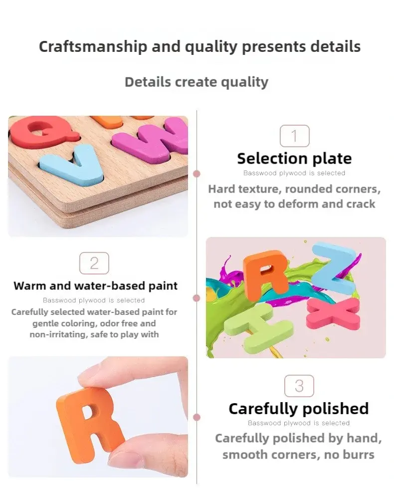 Kids Alphabetic Arithmetic Number Geometric Shapes Wooden Puzzle Montessori Preschool Learning Educational Game Toy for Children Pinochio