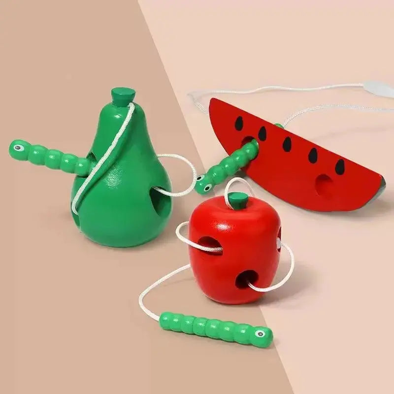 Montessori Kids Educational Toys Fun Wooden toy Worm Eat Fruit Apple pear Early Learning Teaching Aid Baby Toy For Kids Gift Pinochio