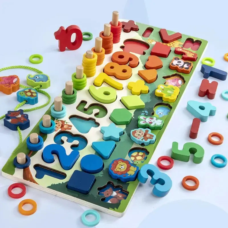 Educational Wooden Toys Children Busy Board Math Fishing Children's Wooden Preschool Montessori Toys Counting Geometry Kids Toys Pinochio