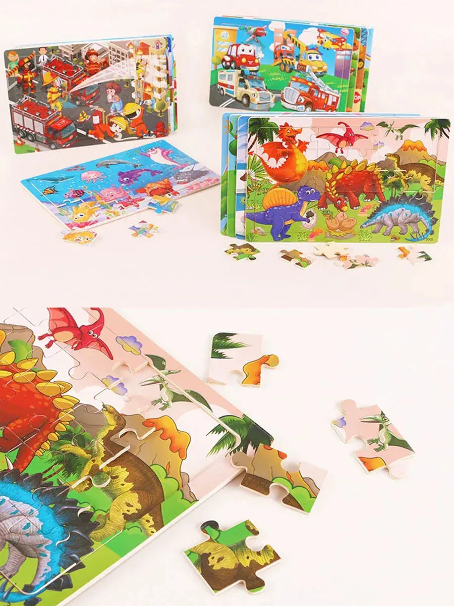 1pc 30 Pieces Wooden Jigsaw Puzzle Kids Cartoon Animal Vehicle Puzzles Games Montessori Learning Educational Toys for Children Pinochio