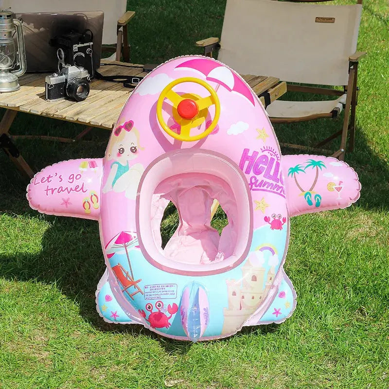 Inflatable Baby Swim Ring Seat Floating Sun Shade Toddler Swim Circle Outdoor Swimming Pool Bathtub Beach Party Summer Water Toy Pinochio