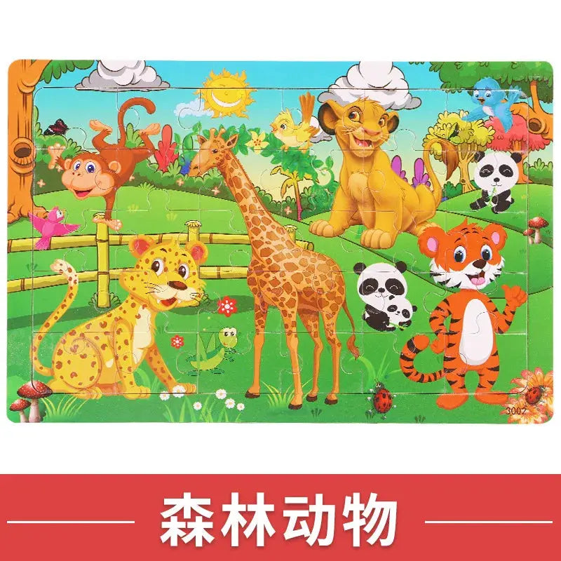 NEW Wooden 30pcs Puzzles Children Animal Dinosaur Cartoon Plane Puzzle Baby Early Education and Intellectual Building Block Toys Pinochio