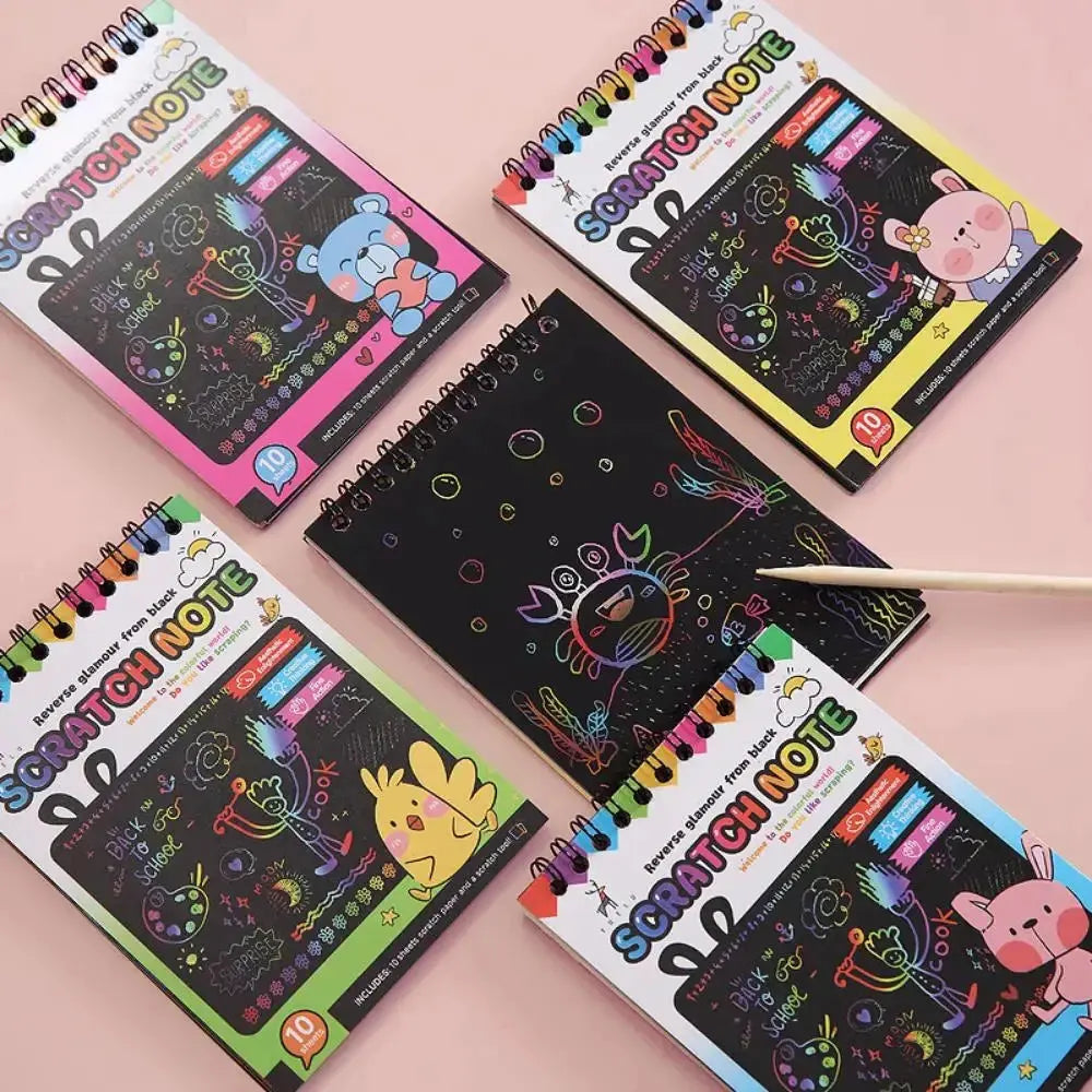 Scratch Paper Art Set Rainbow Magic Scratch Paper Kids Scratch Off Art Crafts Kit Drawing Painting Notebook DIY Girls Boys Toys Pinochio