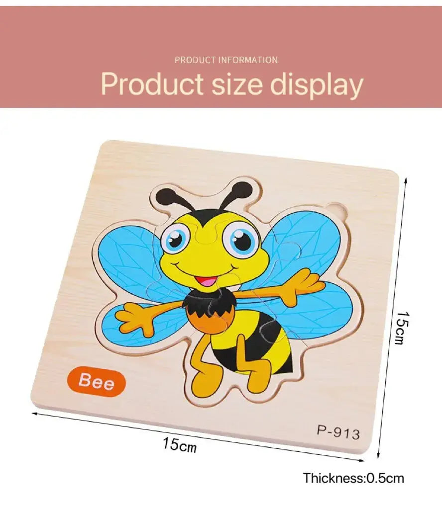 3 PCs Random Color Puzzle 3D Toys Early Education Wooden Cartoon Animal Puzzle Puzzle Infant Puzzle Board Toys Pinochio