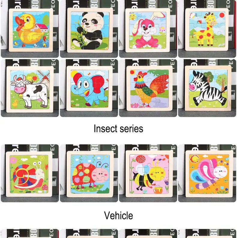 Child Animal Wooden Puzzle Montessori Cognitive Game Cartoon Traffic Tangram Educational Development Toy Baby Gift 2 3 years old Pinochio