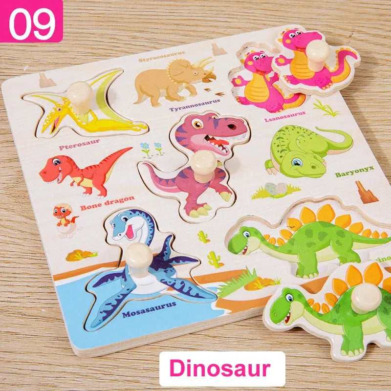 Wooden Puzzle Montessori Toys for Kids Cartoon Animal Traffic Hand Grab Boards Early Learning Educational Toys for Children Pinochio