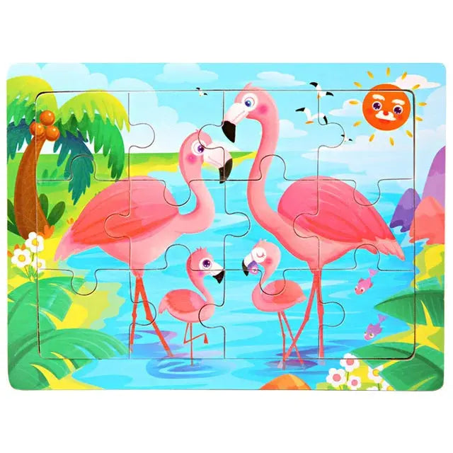 New 30 Pieces Wooden Puzzles Cartoon Animal Traffic Tangram Wood 3d Puzzle Montessori Educational Toys for Children Gifts Pinochio