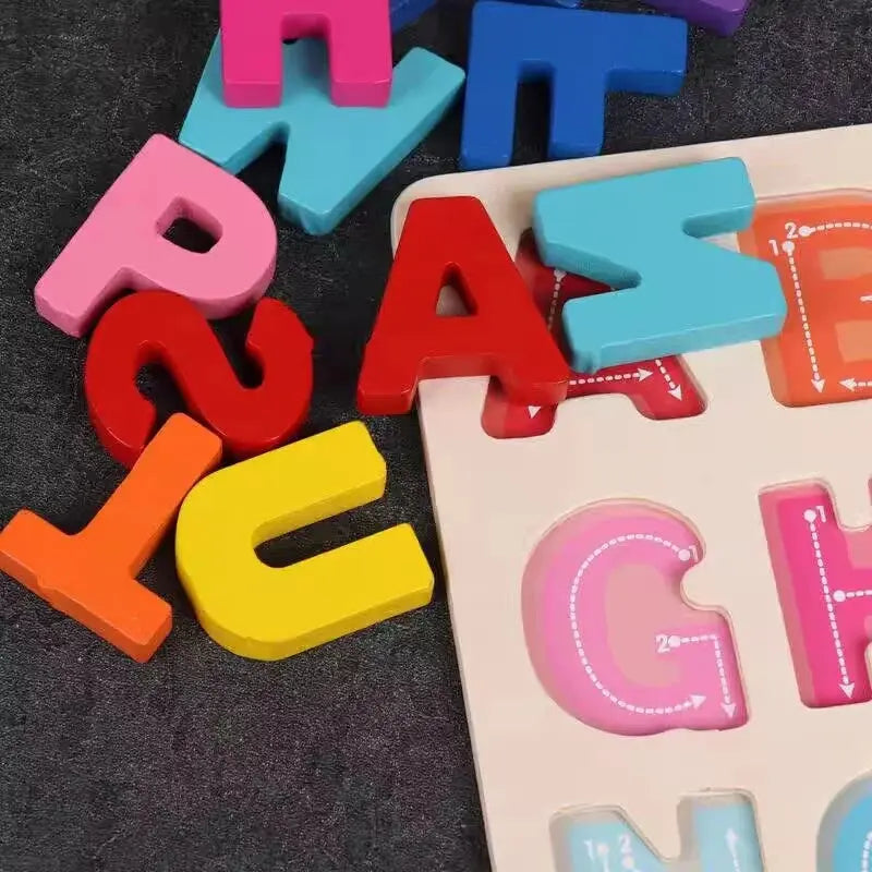 Montessori Kids Toy Education Development Wooden Puzzle for Children 1 2 3 Years Matching Alphabet Enlightenment Cognitive Games Pinochio