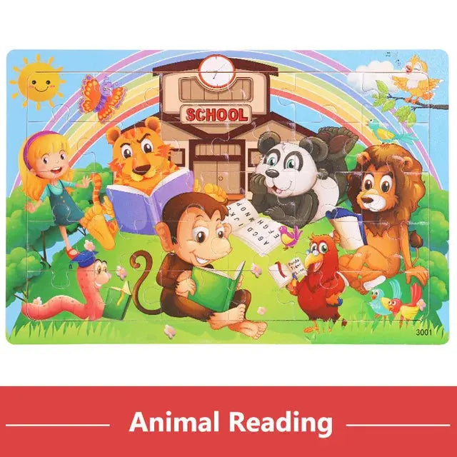 New 30 Pieces Wooden Puzzles Cartoon Animal Traffic Tangram Wood 3d Puzzle Montessori Educational Toys for Children Gifts Pinochio