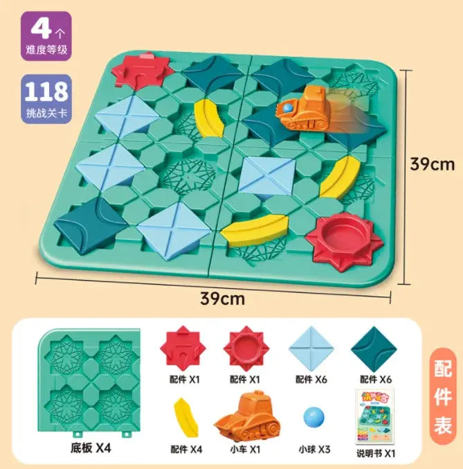 Logic Board Game for Kids Marble Run Blocks Puzzle Car Track Toy Race Car Rail Blocks Track Rail Building and Construction Game Pinochio