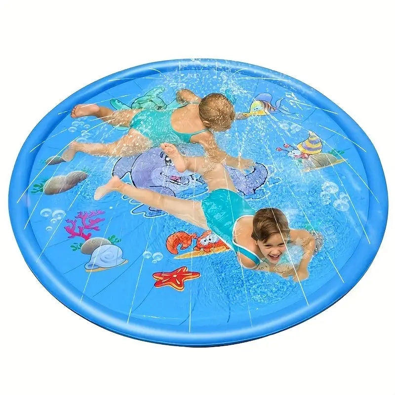 39.37inch Round Splash Pad Kids Sprinkler Pool Summer Outdoor Water Toys Fun Backyard Fountain Play Mat for Children And Pets Pinochio