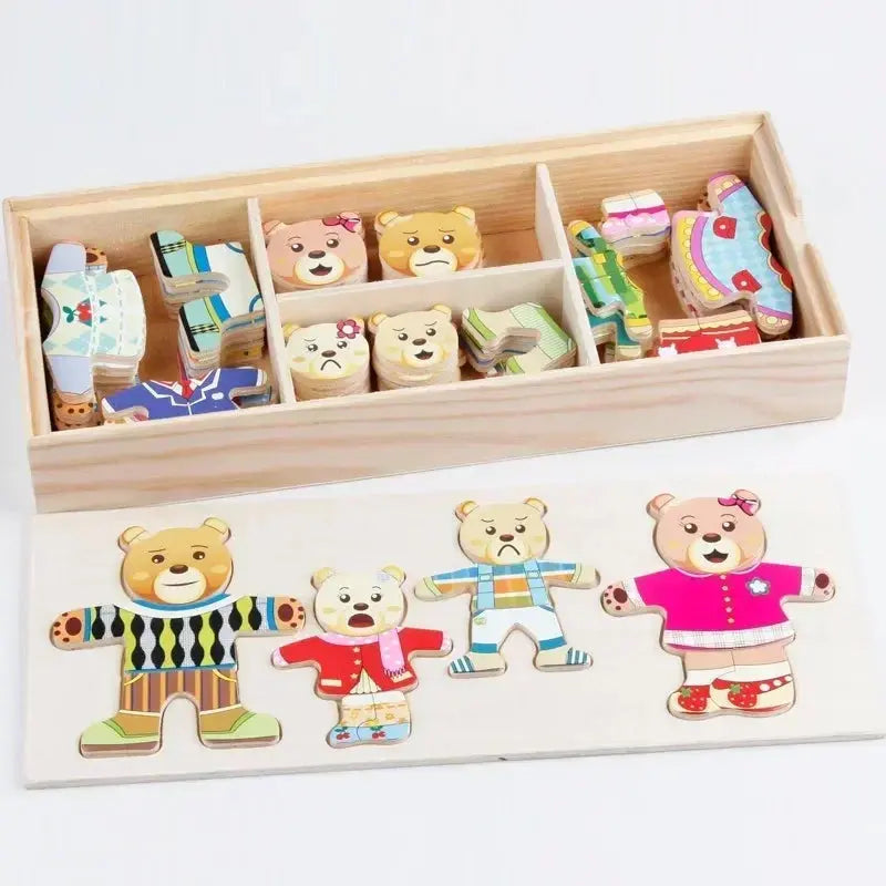 Little Bear Change Clothes Children's Early Education Wooden Jigsaw Puzzle Dressing Game Baby Puzzle Toys for Children Gift Pinochio