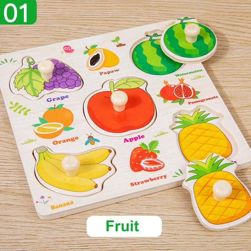 Wooden Puzzle Montessori Toys for Kids Cartoon Animal Traffic Hand Grab Boards Early Learning Educational Toys for Children Pinochio