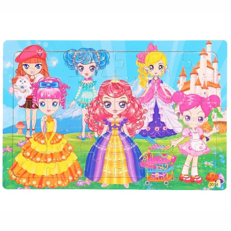1pc 30 Pieces Wooden Jigsaw Puzzle Kids Cartoon Animal Vehicle Puzzles Games Montessori Learning Educational Toys for Children Pinochio