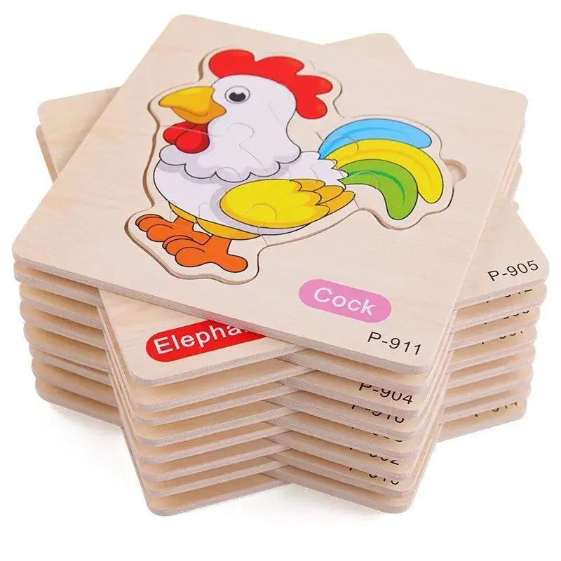 3 PCs Random Color Puzzle 3D Toys Early Education Wooden Cartoon Animal Puzzle Puzzle Infant Puzzle Board Toys Pinochio