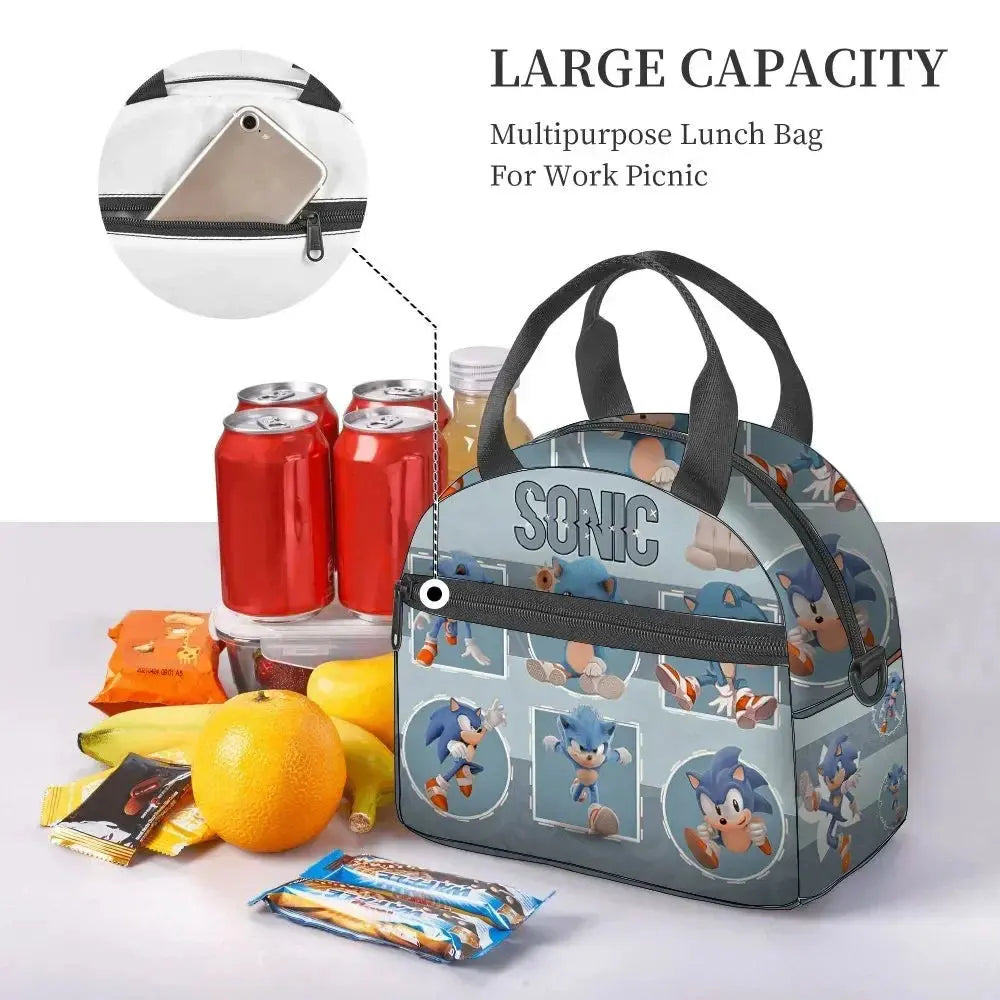 Sonic Lunch Bag Student Fashion Picnic Square Ice Bag Crossbody Portable Insulated Meal Bag Versatile Girls Anime kawaii Cartoon Pinochio