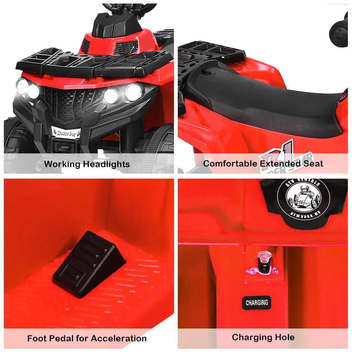 DORTALA Kids All Terrain Electric Quad Bike Children 6V Battery Ride On Motor Quad Blue/Red/White Pinochio