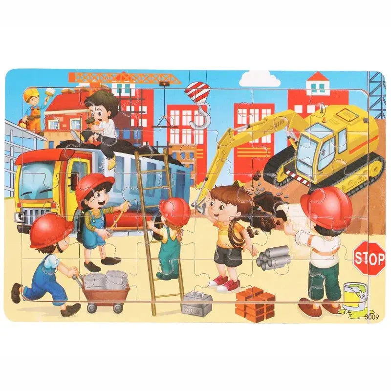 1pc 30 Pieces Wooden Jigsaw Puzzle Kids Cartoon Animal Vehicle Puzzles Games Montessori Learning Educational Toys for Children Pinochio