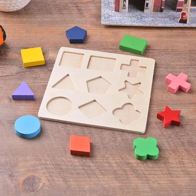 Wooden Puzzle Geometric Shapes 3D Puzzle Montessori Toys Sorting Math Preschool Learning Wood Puzzles Toys For Kids Pinochio