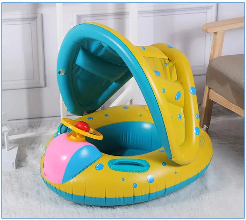 Inflatable Baby Swim Ring Seat Floating Sun Shade Toddler Swim Circle Outdoor Swimming Pool Bathtub Beach Party Summer Water Toy Pinochio