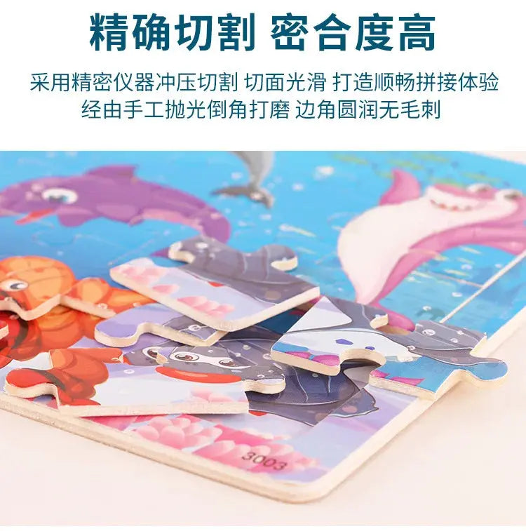 NEW Wooden 30pcs Puzzles Children Animal Dinosaur Cartoon Plane Puzzle Baby Early Education and Intellectual Building Block Toys Pinochio