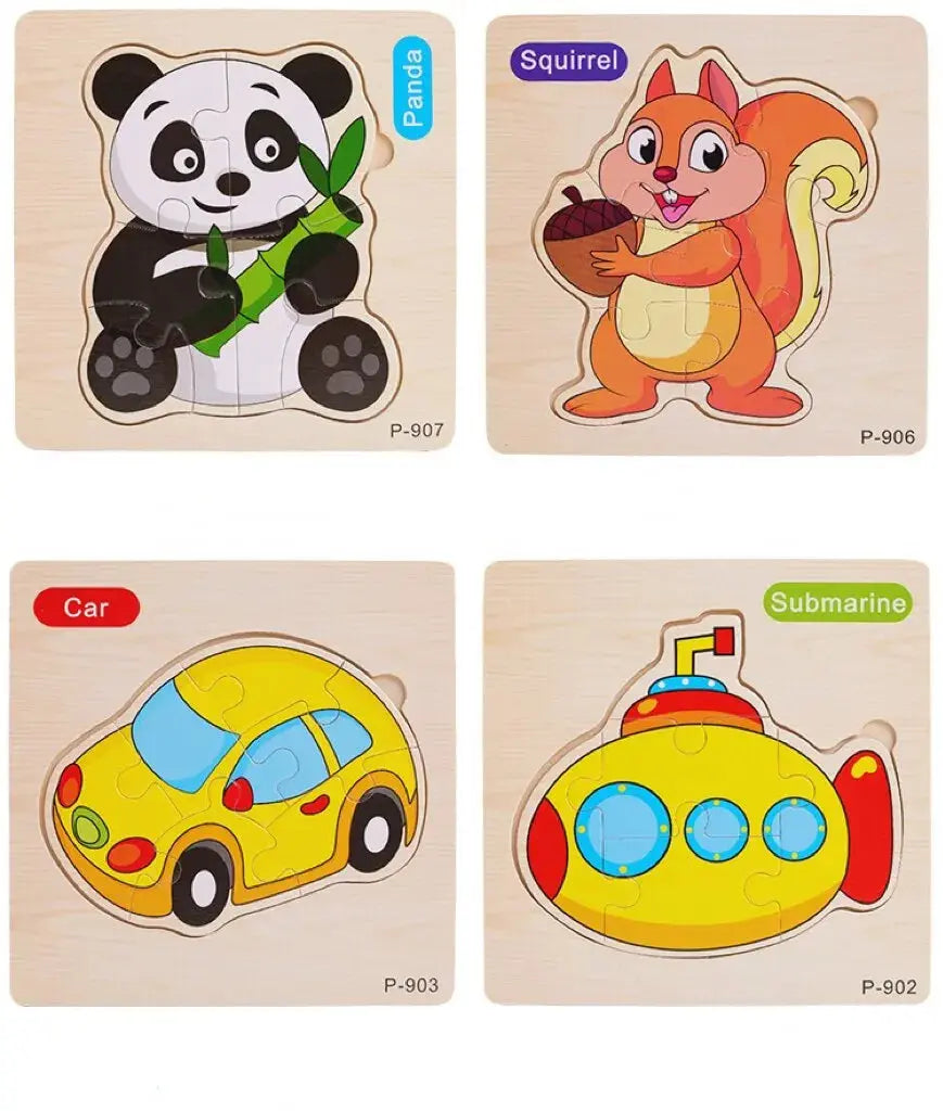 3 PCs Random Color Puzzle 3D Toys Early Education Wooden Cartoon Animal Puzzle Puzzle Infant Puzzle Board Toys Pinochio