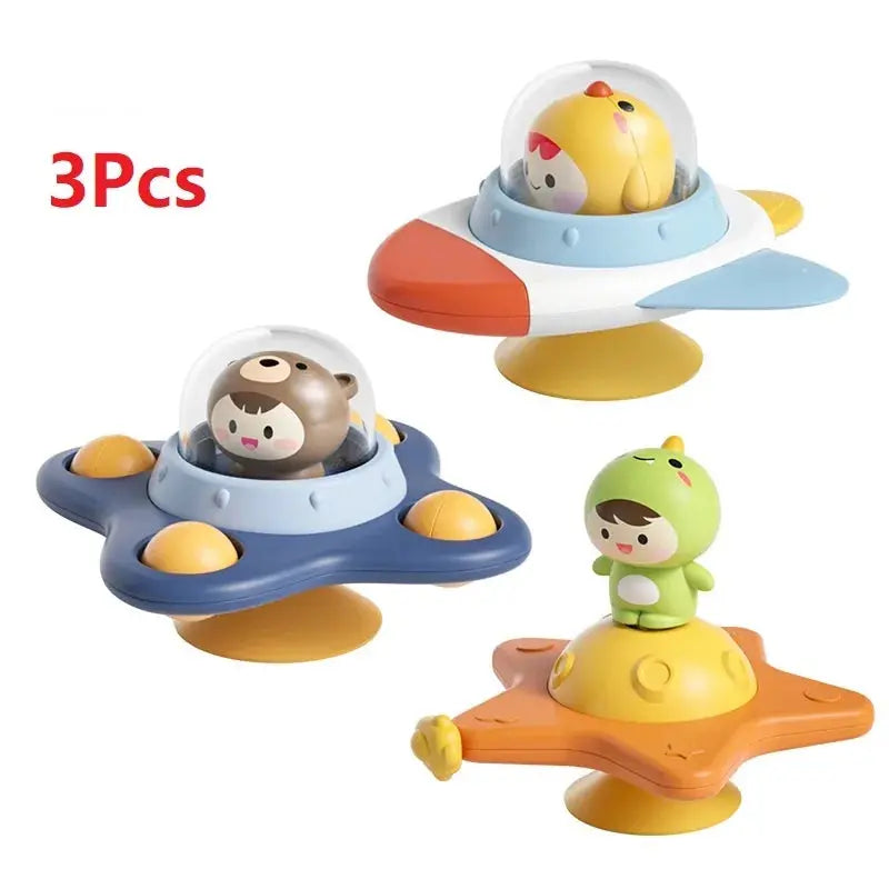 Baby Suction Cup Spinner Bath Toys for Age 1 2 3 Boys Girls Spinning Sensory Toys Airplane Car Travel Dining Chairs Window Toys Pinochio