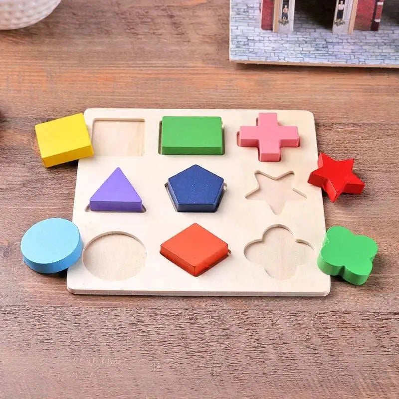 Wooden Puzzle Geometric Shapes 3D Puzzle Montessori Toys Sorting Math Preschool Learning Wood Puzzles Toys For Kids Pinochio