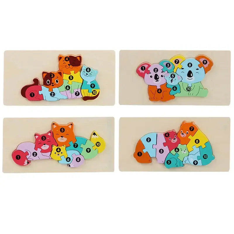 Wooden Jigsaw Puzzle Kids Cartoon Animal Fox Bear Cat Kola 3D Puzzles Games Baby Early Learning Educational Toys for Children Pinochio