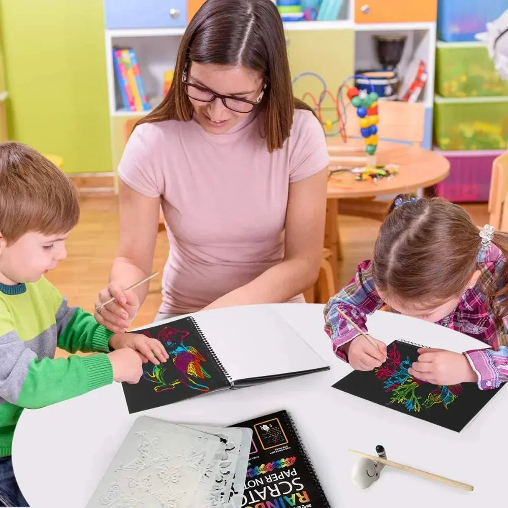 Scratch Paper Art Set Rainbow Magic Scratch Paper Kids Scratch Off Art Crafts Kit Drawing Painting Notebook DIY Girls Boys Toys Pinochio