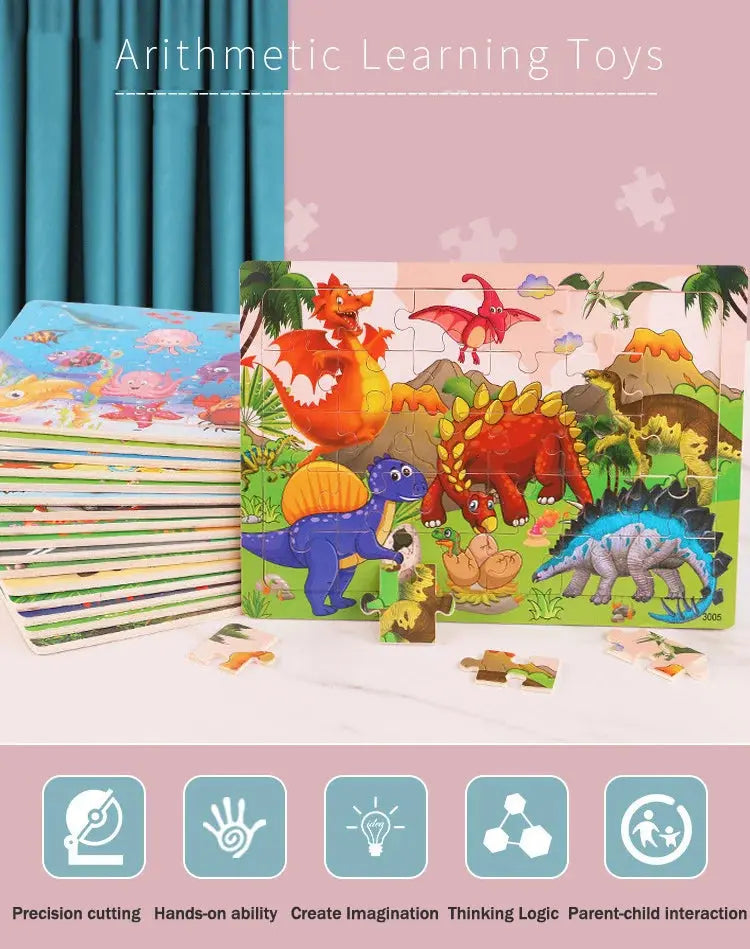 New 30 Pieces Wooden Puzzles Cartoon Animal Traffic Tangram Wood 3d Puzzle Montessori Educational Toys for Children Gifts Pinochio