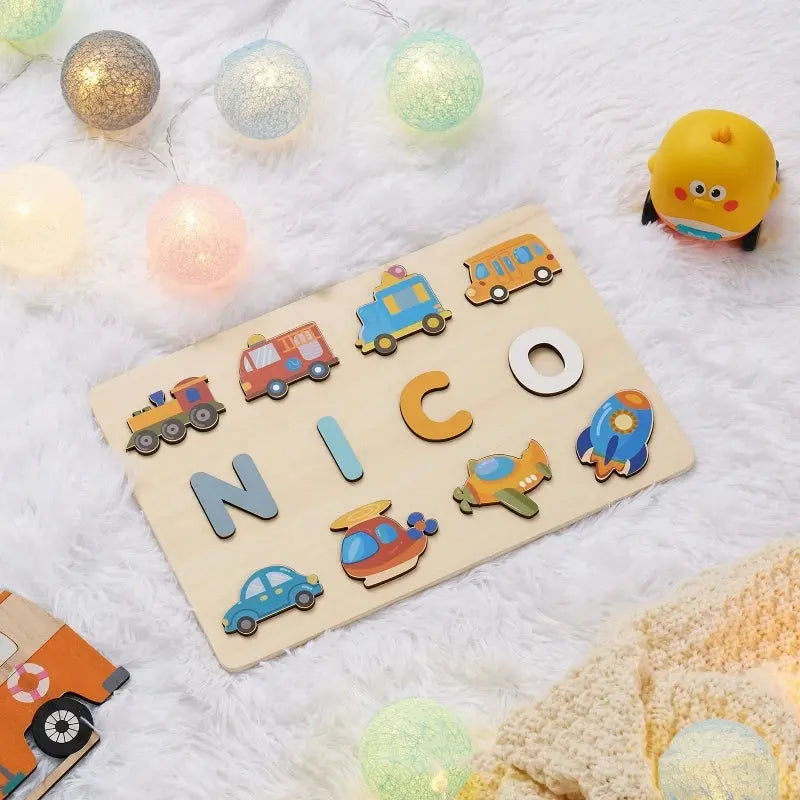 Montessori Personalised Wooden Puzzle Custom Baby Name Jigsaw Board Toddlers Educational Shape Matching Toys Customized Birthday Pinochio